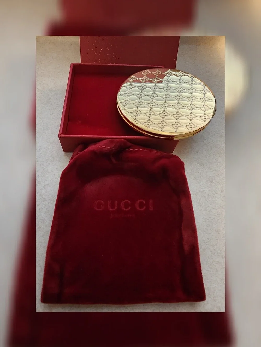 Gucci Gold Monogram Compact Makeup Mirror New In Box